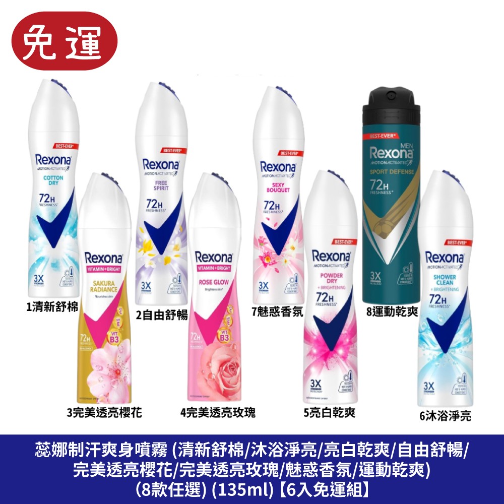 Rexona蕊娜 蕊娜止汗劑 蕊娜制汗爽身噴霧 制汗 蕊娜制汗爽身香體露 蕊娜制汗爽身膏 蕊那 蕊娜亮白 制汗爽身噴霧 清新舒棉 沐浴淨亮 亮白乾爽 自由舒暢 完美透亮櫻花 完美透亮玫瑰 魅惑香氛 運動乾爽